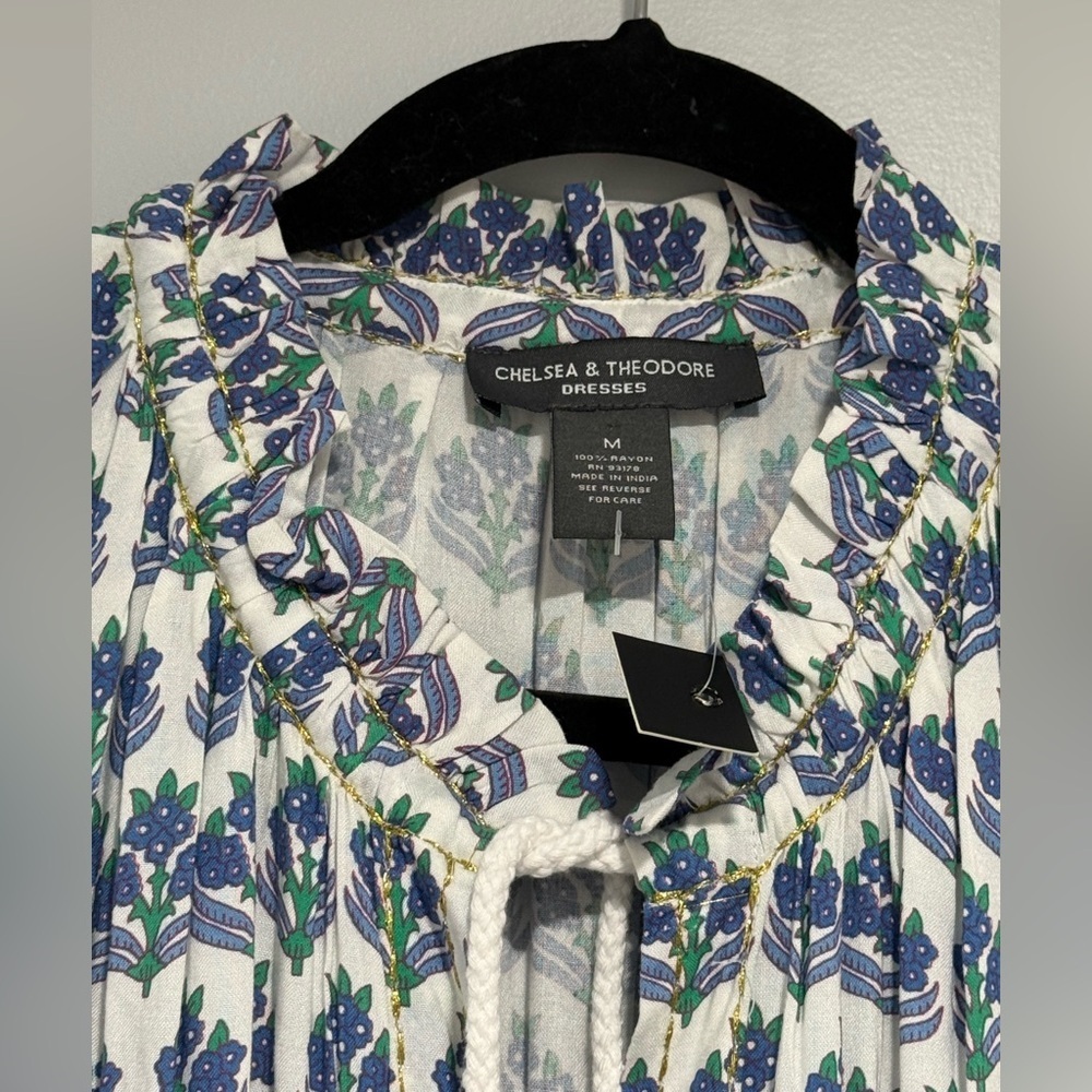 Chelsea & Theodore Womens White Blue Sleeveless Maxi Dress Size M Boho Floral - Picture 10 of 10